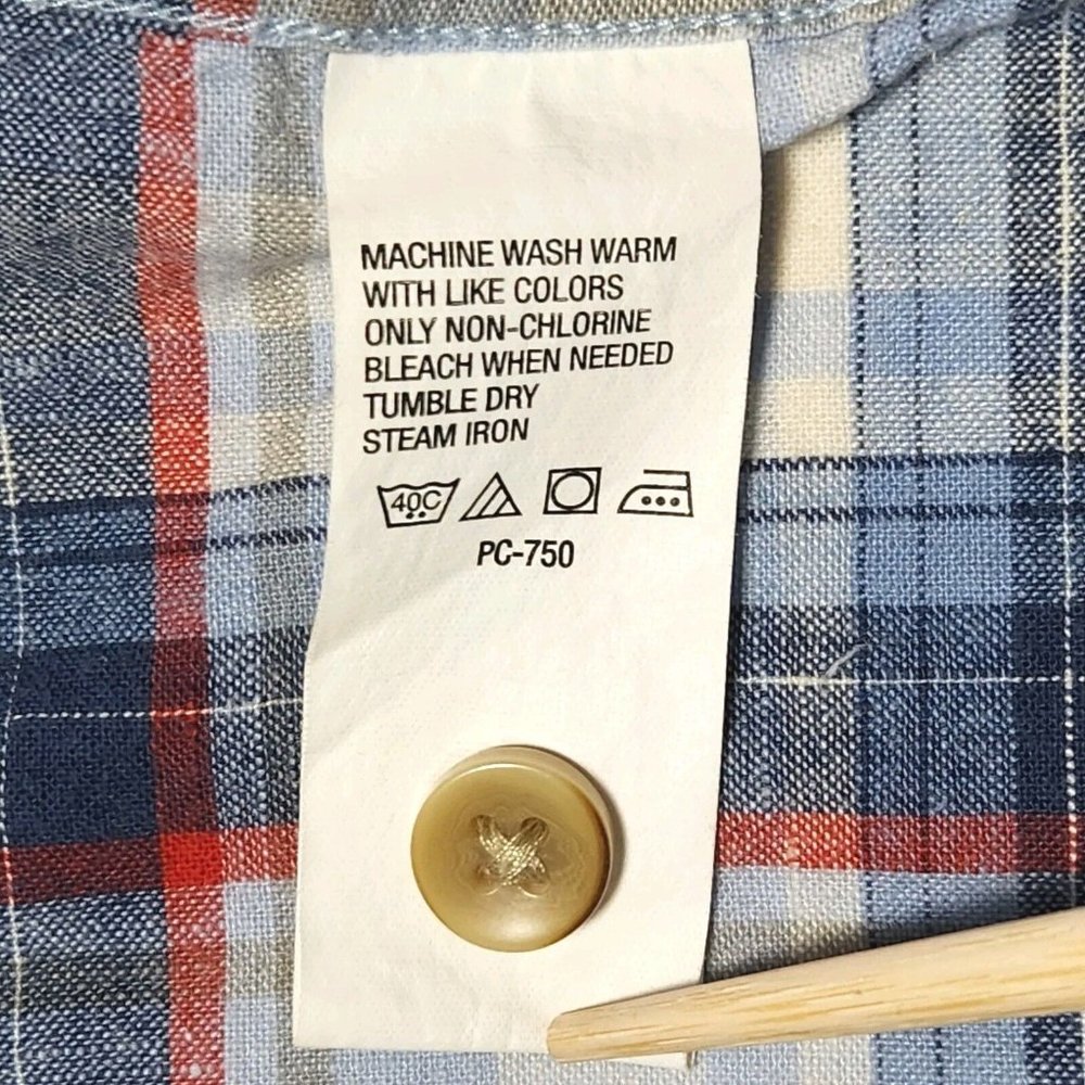 Timberland Linen‎ Blend Shirt Men's Large Blue Plaid Short Sleeve Button Front - Picture 6 of 8